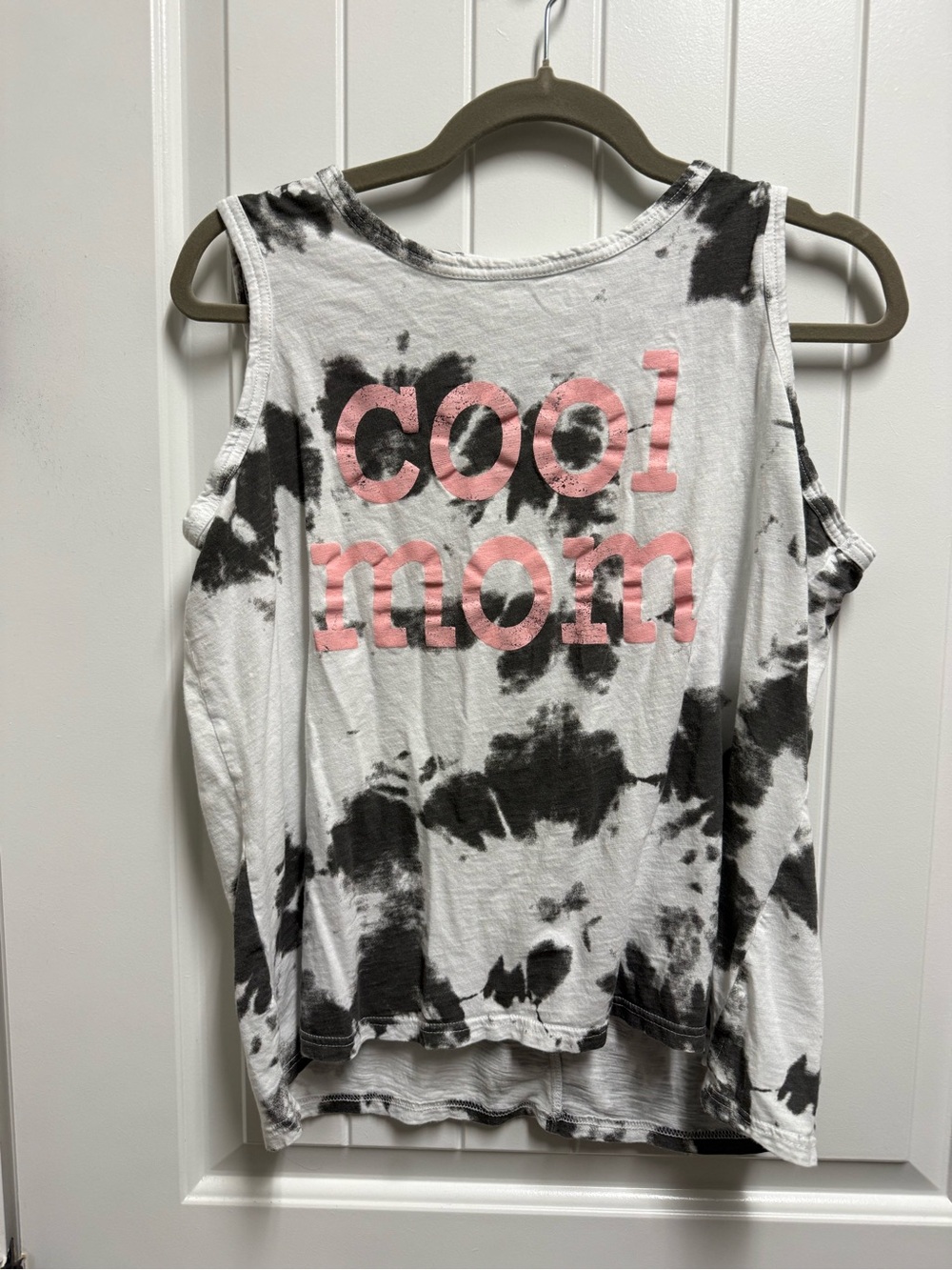 Grayson Threads White Tank with Black Tie-Dye and Pink 'Cool Mom' Print